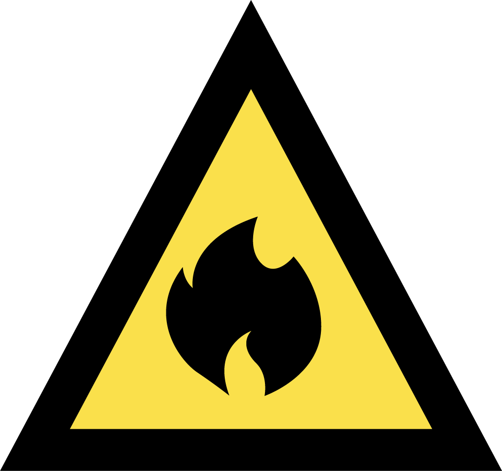 The image depicts an Australian Warning System Hazard Icon. The Icon is in the shape of an equilateral triangle depicting a black border and a yellow background to reflect the 'Advice' warning level, within the triangle, in black, is a flame to depict the hazard of a bushfire. 